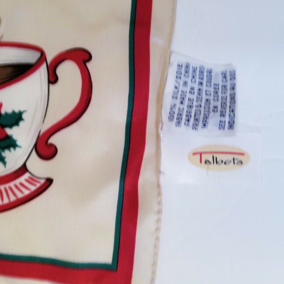 Talbot's 100% Silk Christmas Coffee Mug Bandana Square Scarf 22" x 22" EC - Picture 6 of 7